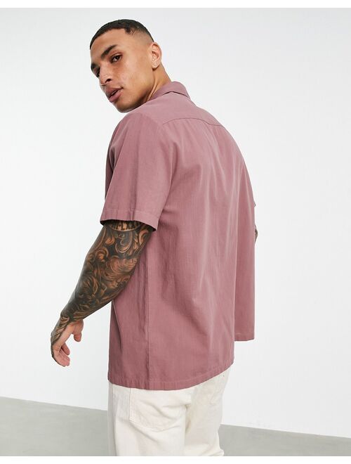 Asos Design linen look relaxed revere collar shirt in taupe