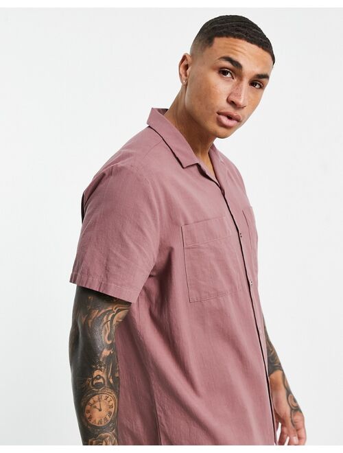 Asos Design linen look relaxed revere collar shirt in taupe