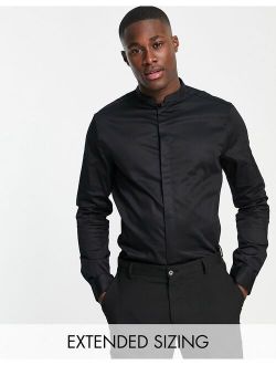 Premium slim fit sateen shirt with mandarin collar in black