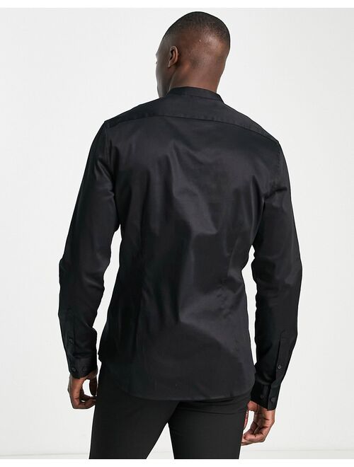 Asos Design Premium slim fit sateen shirt with mandarin collar in black