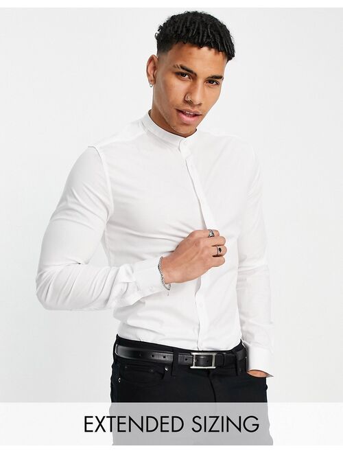 Asos Design skinny fit shirt with band collar in white
