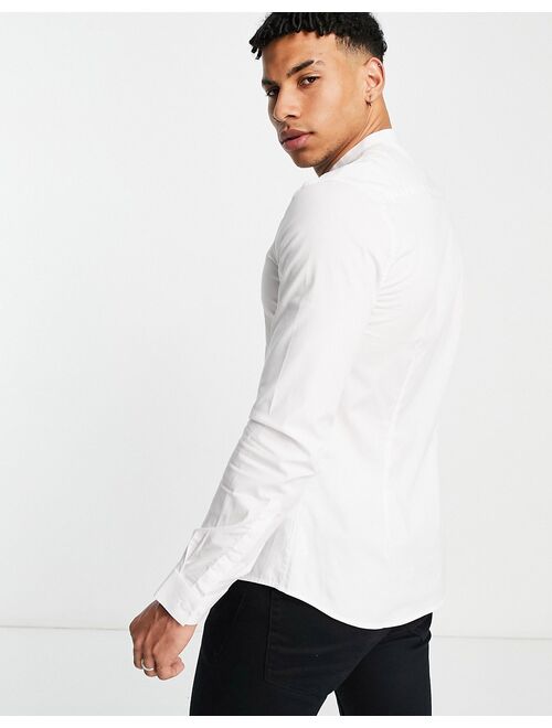 Asos Design skinny fit shirt with band collar in white