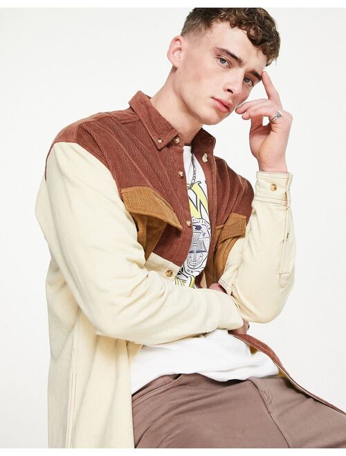 Asos Design oversized cord shirt in brown color block