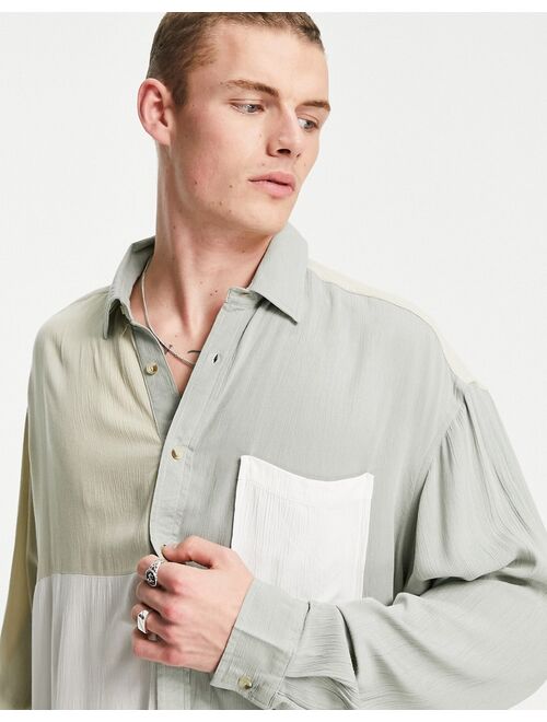 Asos Design drop shoulder wrinkle viscose oversized shirt in color block