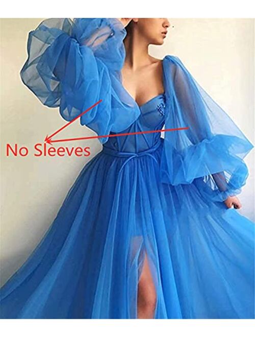 Marsen Spaghetti Straps Tulle Prom Dress Long Split Sweetheart Puffy Ball Gown A Line Formal Evening Party Gowns