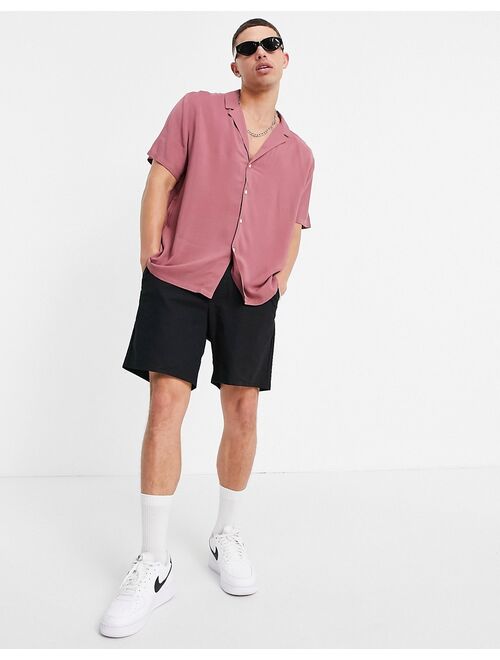 Asos Design relaxed viscose shirt with revere collar in raspberry