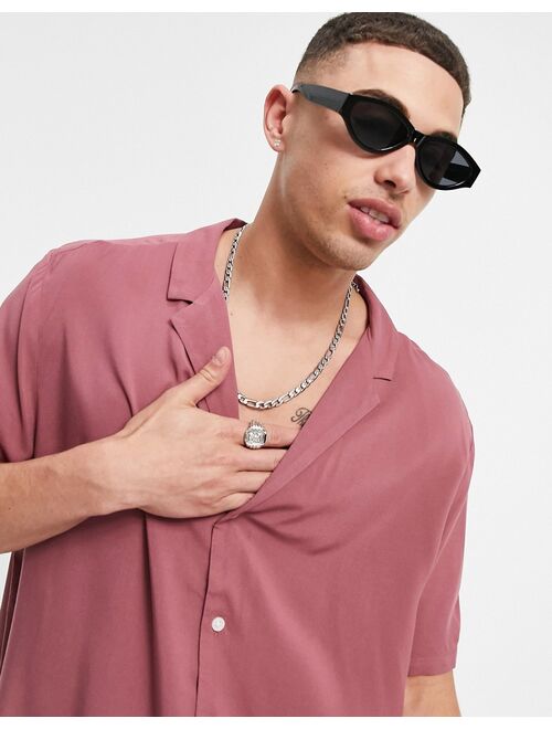 Asos Design relaxed viscose shirt with revere collar in raspberry