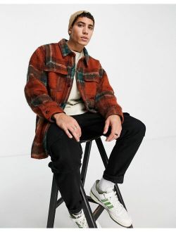 wool mix oversized shacket in red check