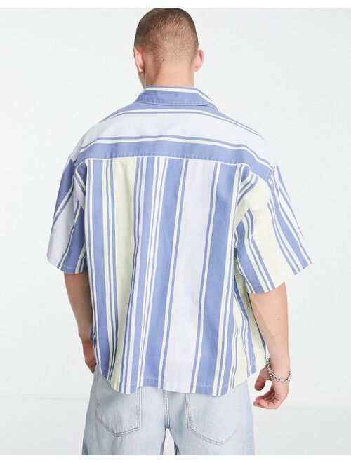 Asos Design boxy oversized shirt in blue linen look stripe
