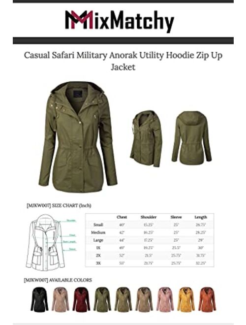 MixMatchy Women's Casual Lightweight Military Safari Anorak Utility Hoodie Jacket
