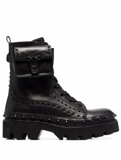pouch-detail studded combat boots