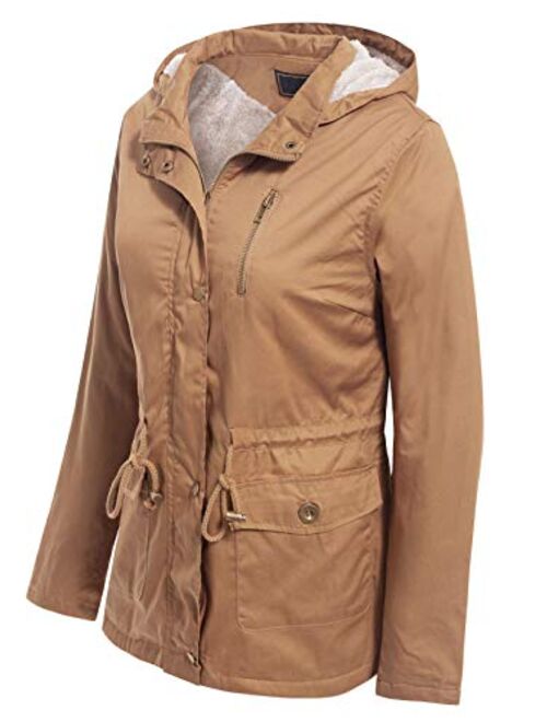 MixMatchy Women's Winter Faux Fur Lined Front Zip Up Camo Short Coat Jacket