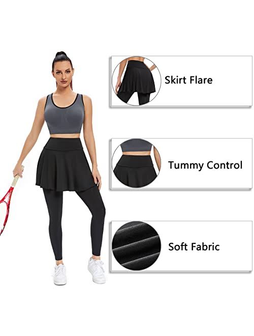 JOYSHAPER Skirted Leggings with Pockets for Women, Workout Leggings with Skirts Tennis Yoga Running Skapri Skort
