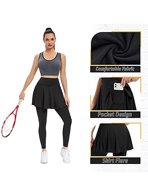 JOYSHAPER Tennis Skirted Leggings with Pockets for Women Tennis Apparel Skapri Yoga Workout Leggings with Skirt