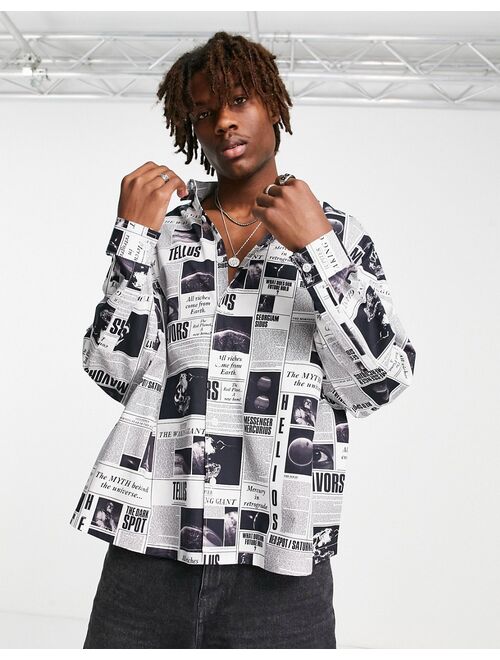 Asos Design boxy oversized shirt in all over newspaper print