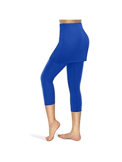 Kangma Women's Skirted Leggings Capri Skirt with Pockets Elastic Skinny Yoga Athletic Pants Golf Tennis Workout Skort