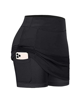 Kangma Women's Skirted Leggings Capri Skirt with Pockets Elastic Skinny Yoga Athletic Pants Golf Tennis Workout Skort