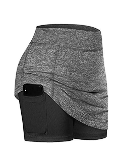 Kangma Women's Skirted Leggings Capri Skirt with Pockets Elastic Skinny Yoga Athletic Pants Golf Tennis Workout Skort