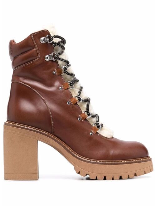 Pinko shearling lace-up ankle boots