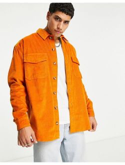90s Oversized Cord Shirt With Double Pockets In Burnt Orange