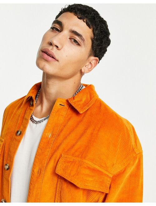 Asos Design 90s oversized cord shirt with double pockets in burnt orange