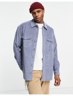 90s oversized cord shirt with double pockets in dusky blue