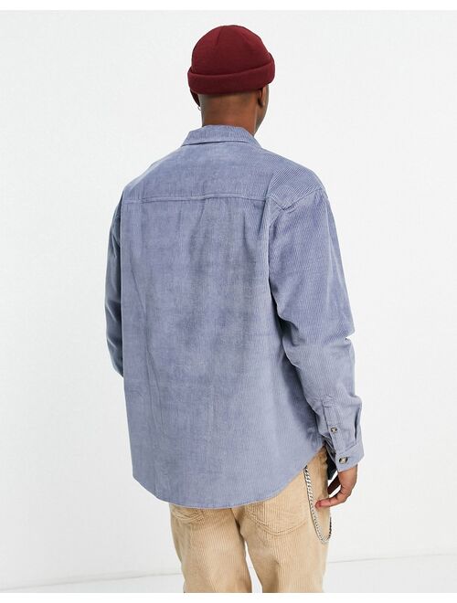 Asos Design 90s oversized cord shirt with double pockets in dusky blue