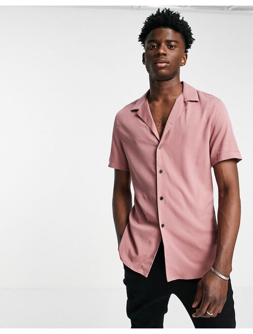 Asos Design skinny viscose shirt with revere collar in dusky pink