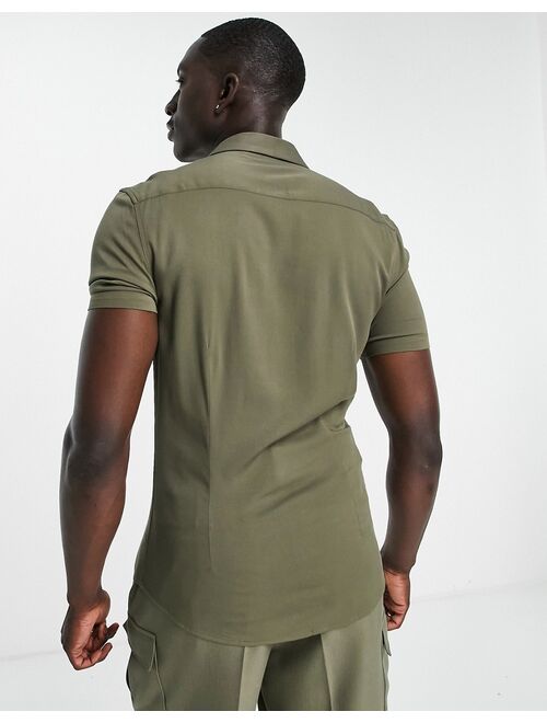 Asos Design skinny viscose shirt in khaki