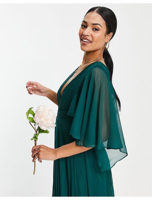 Asos Design Tall Bridesmaid ruched bodice drape maxi dress with wrap waist in forest green