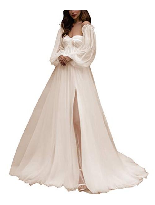 Marsen Puffy Sleeve Prom Dress Ball Gowns for Women Sweetheart Tulle Formal Evening Dress