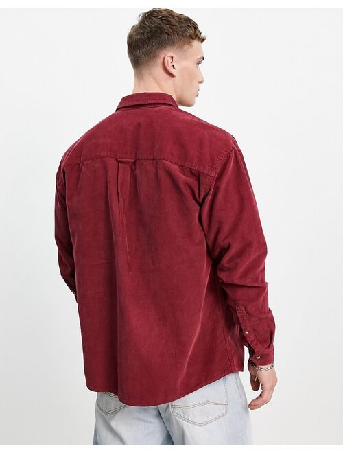 Asos Design 90s oversized cord shirt in burgundy