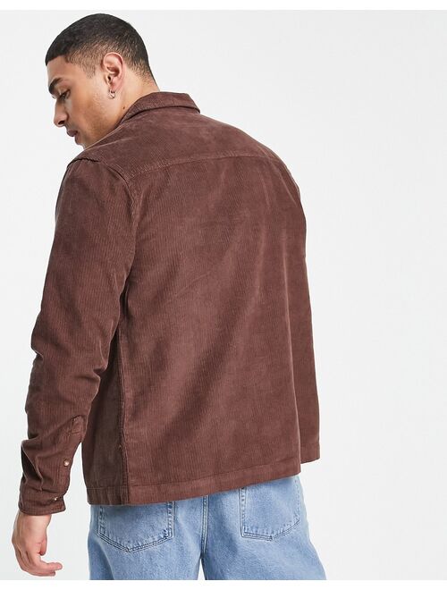 Asos Design corduroy solid overshirt in brown