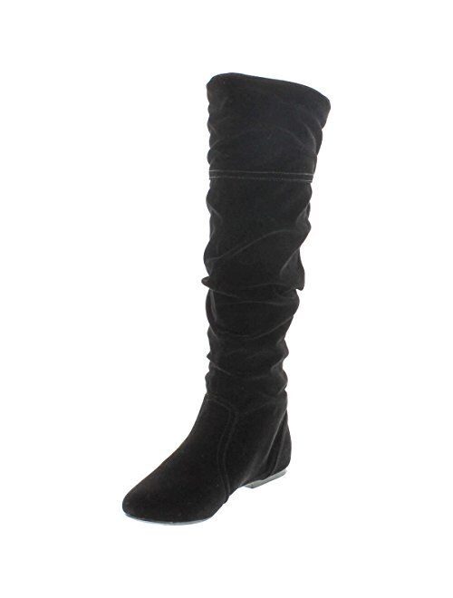 Qupid Women's Neo144 Leatherette Basic Slouchy Knee High Flat Boot
