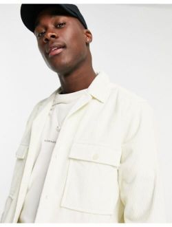 cord overshirt with revere collar in cream