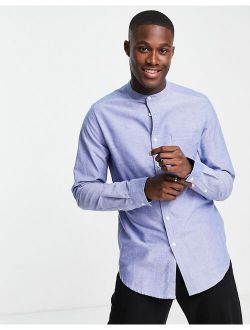 oxford shirt with grandad collar in blue