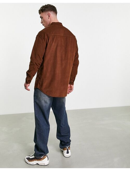 Asos Design oversized cord shirt in brown