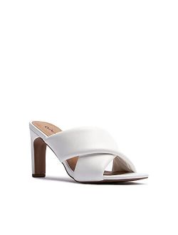 Kaylee Mules for Women - Elegant Square Toe Mid Heel Slip On Sandals
