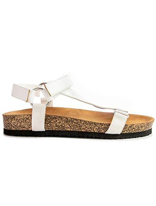 Qupid Luka Sandals for Women - Faux Leather Cork Boho Cross Band Sandals
