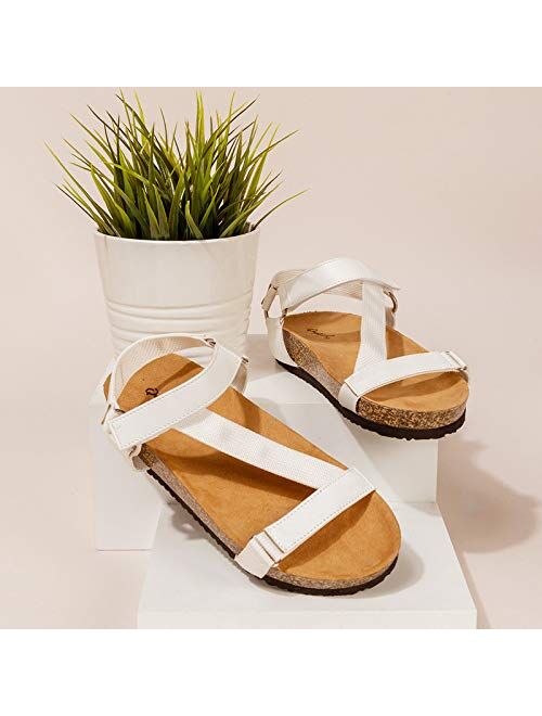 Qupid Luka Sandals for Women - Faux Leather Cork Boho Cross Band Sandals