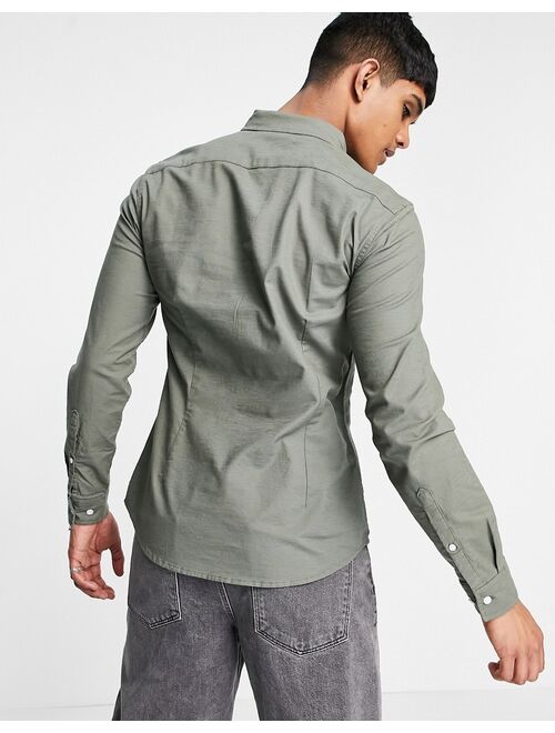 Asos Design slim fit oxford shirt in khaki