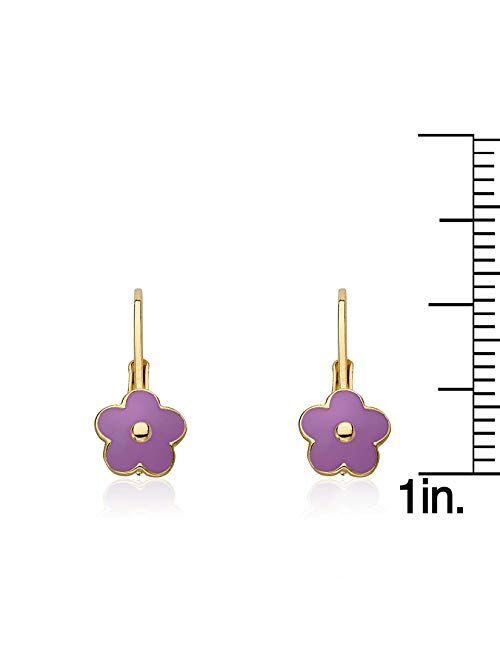 Little Miss Twin Stars Kids Earrings - 14k Gold Plated Flower Leverback Earrings-Hypoallergenic and Nickel Free For Sensitive Ears