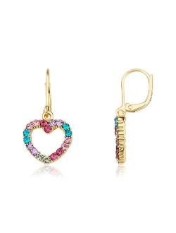 Kids Earring - 14k Gold-Plated Multi Color Rainbow Dangle Leverback Earring - Hypoallergenic and Nickel Free For Sensitive Ears