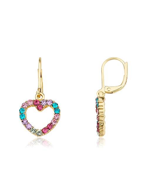 Little Miss Twin Stars Kids Earring - 14k Gold-Plated Multi Color Rainbow Dangle Leverback Earring - Hypoallergenic and Nickel Free For Sensitive Ears