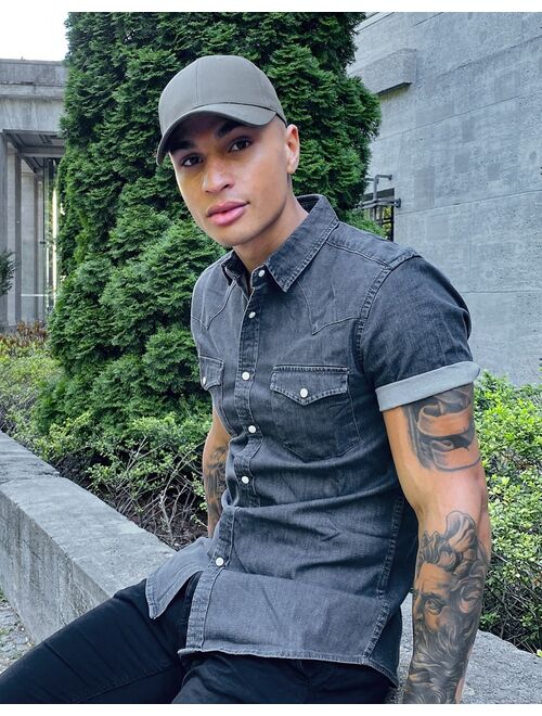 Asos Design skinny fit western denim shirt in washed black