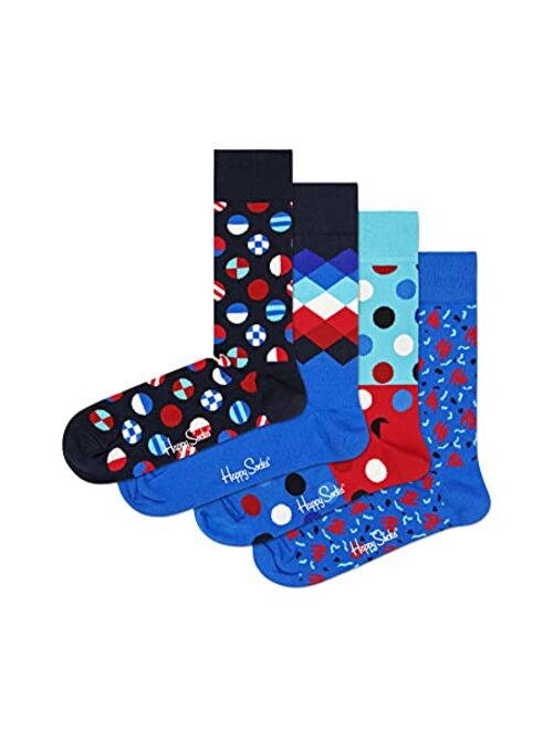 Happy Socks Men's Assorted Colorful 4 Pair Crew Dress Socks