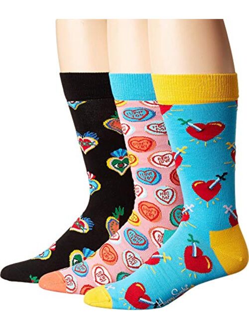 Happy Socks , Colorful Premium Cotton Gift Box 3 Pack Socks for Men and Women, I love You Giftbox (10-13)