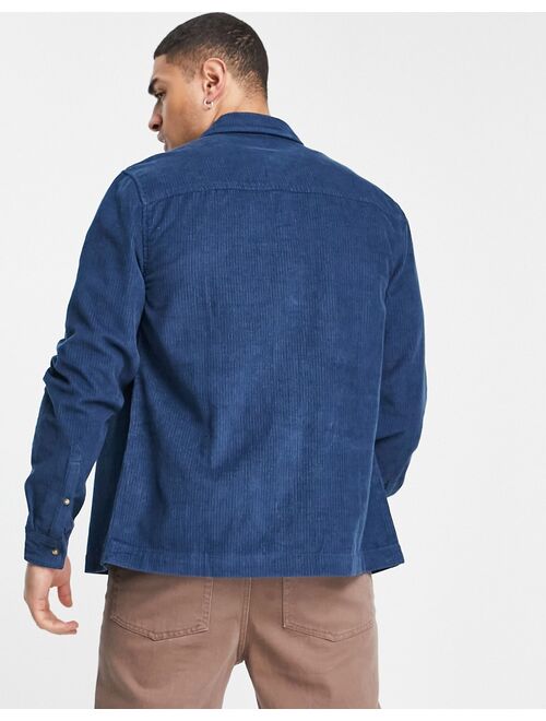 Asos Design corduroy long sleeve overshirt in blue