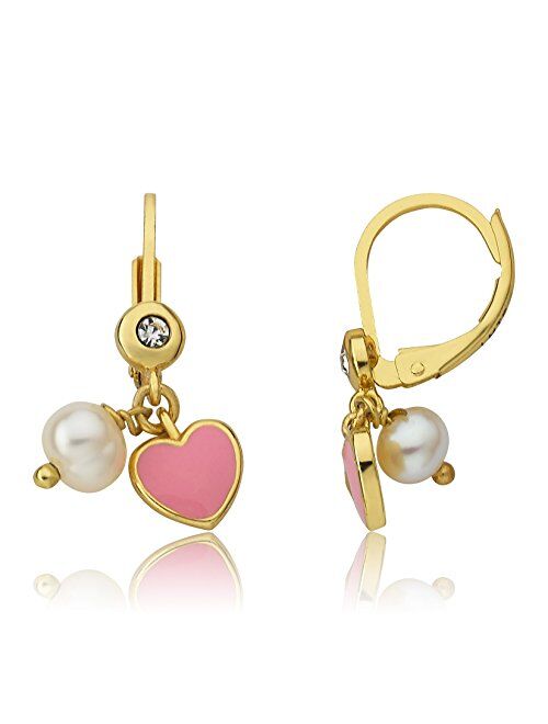 Little Miss Twin Stars Kids Earrings - 14K Gold Plated Leverback Earring With Fresh Water Pearl - Hypoallergenic and Nickel Free For Sensitive Ears