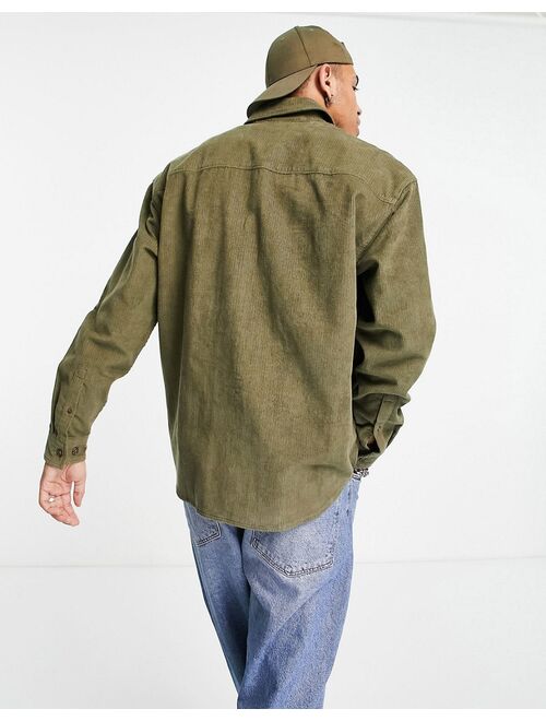 Asos Design 90s oversized zip through corduroy shirt in khaki